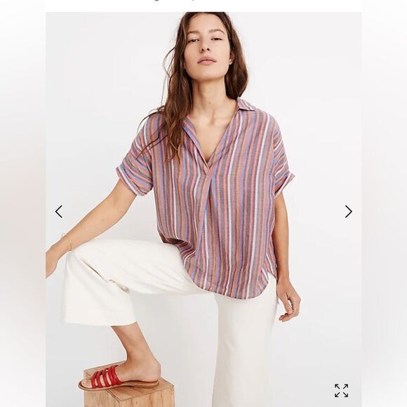 Madewell Courier Button-Back Shirt in Rainbow Stripe Size Women’s SIZE XS - Picture 1 of 11